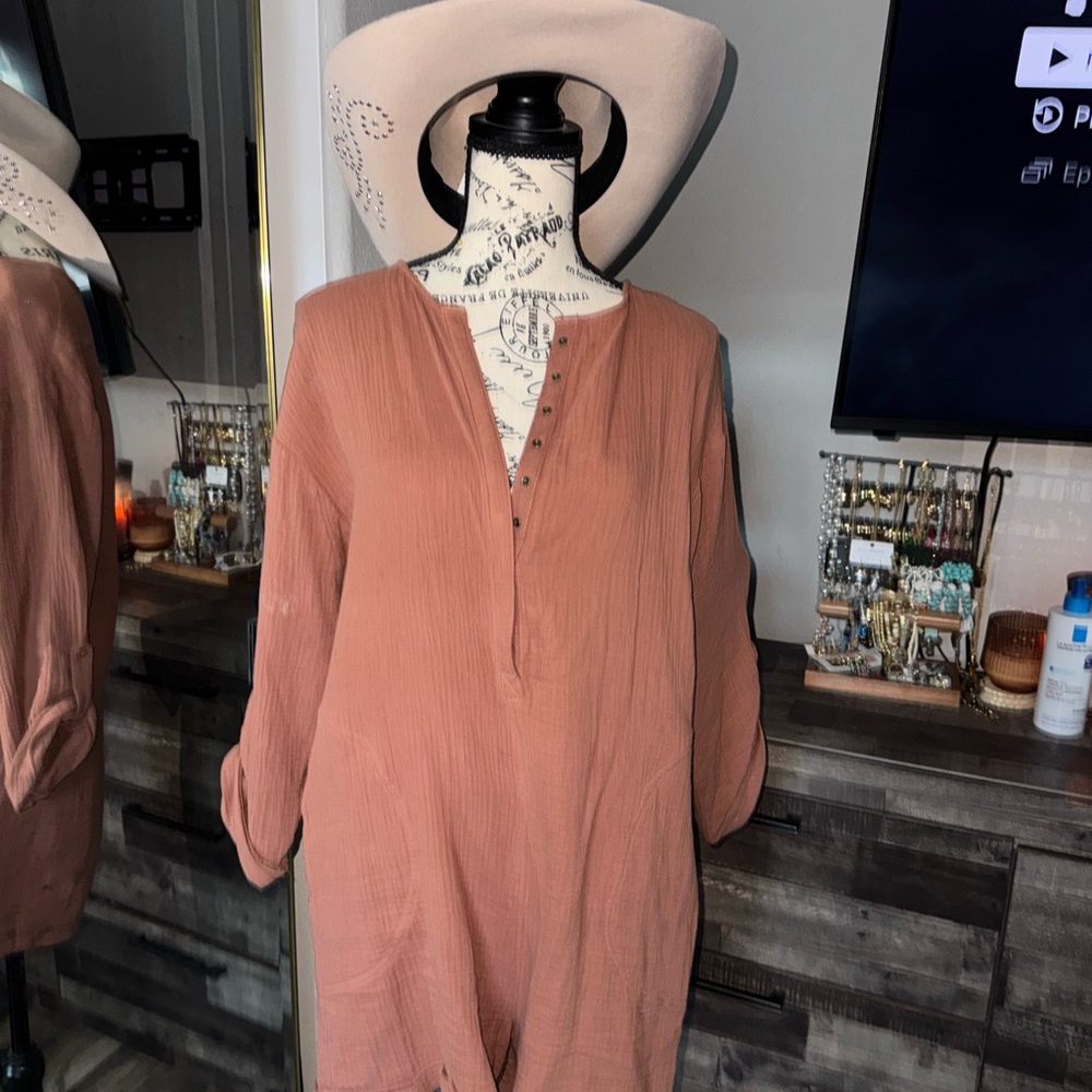 BOHO Rust Long Sleeve Tunic romper